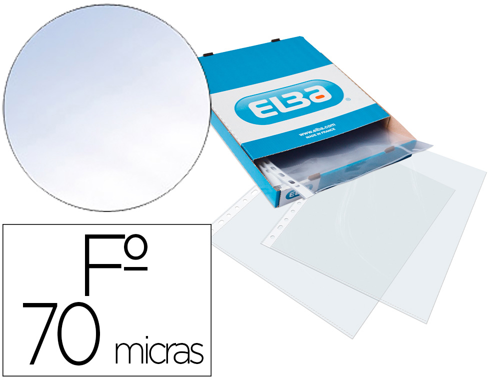 Funda multitaladro elba standard folio 70 micras cristal caja de 100 unidades
