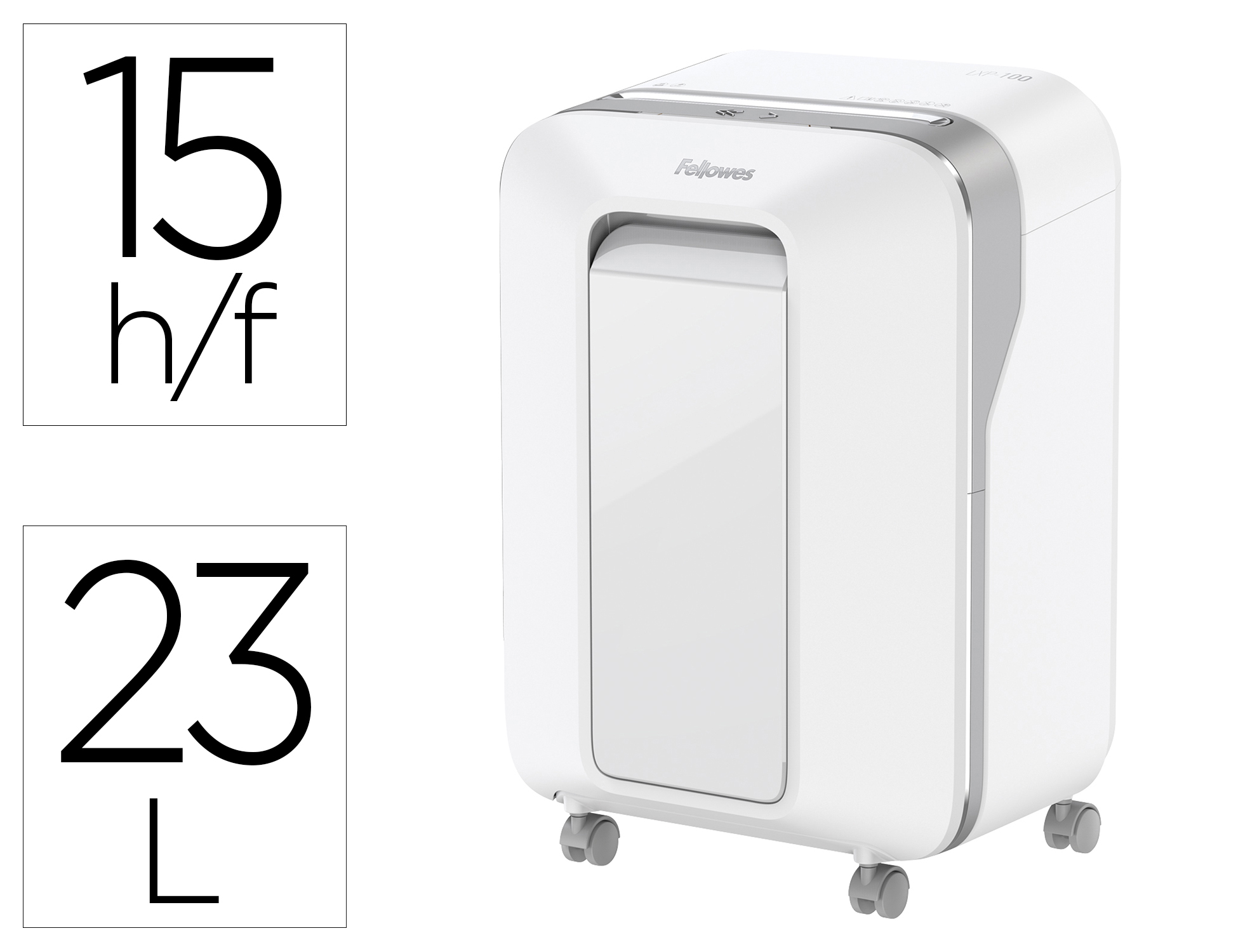 Destructora de documentos fellowes lx201 capacidad de 12 h seguridad p5 clips grapas y tarjetas 23l blanca