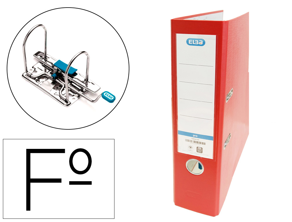 Archivador de palanca elba carton forrado pvc con rado top folio lomo 80 mm rojo