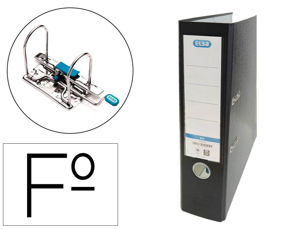 Archivador de palanca elba carton forrado pvc con rado top folio lomo 80 mm negro