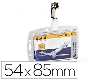 Identificador con pinza giratoria durable acrilico horizontal con uñero para pases de seguridad 54x85 mm
