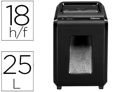 Destructora de documentos fellowes 92cs capacidad 18 hojas seguridad p4 papelera 25 l destruye grapas clips cd