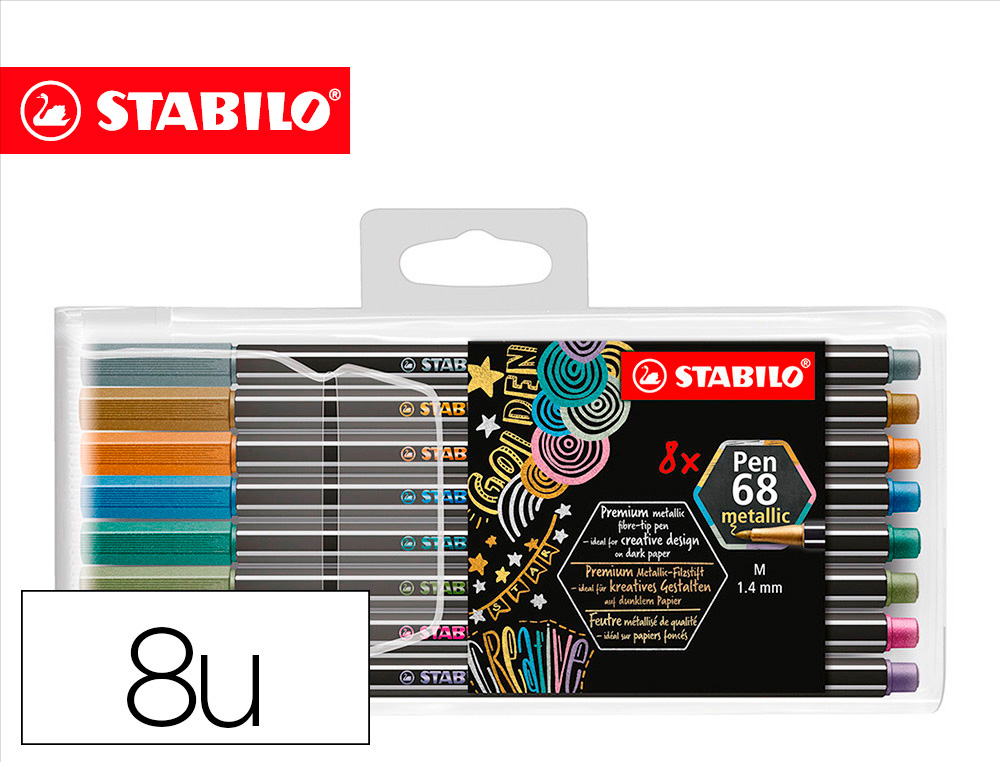 Rotulador stabilo punta de fibra pen 68 metallic estuche plastico de 8 unidades colores surtidos