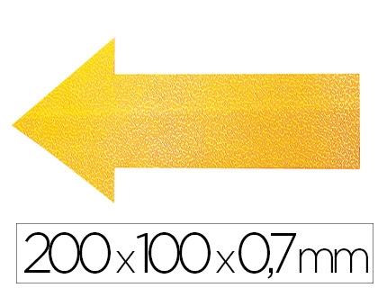 Simbolo adhesivo durable pvc forma de flecha para delimitacion suelo amarillo 200x100x0,7 mm pack de 10
