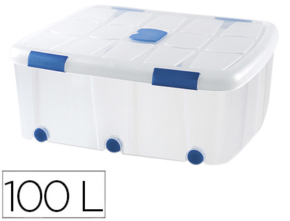 Contenedor plastico plasticforte 100 litros n 15 transparente con tapa 330x800x600 mm