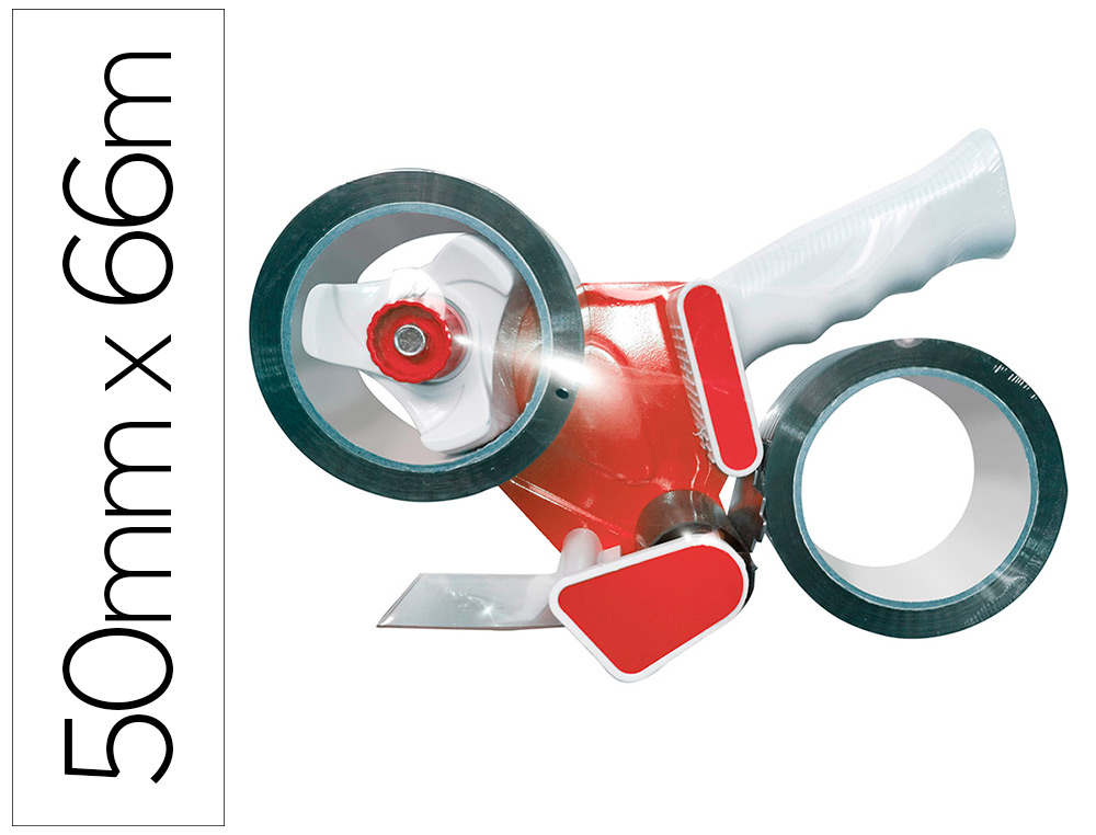 Portarrollo q-connect para embalaje para cintas de 66mt x 50mm incluye 2 rollos cinta marron