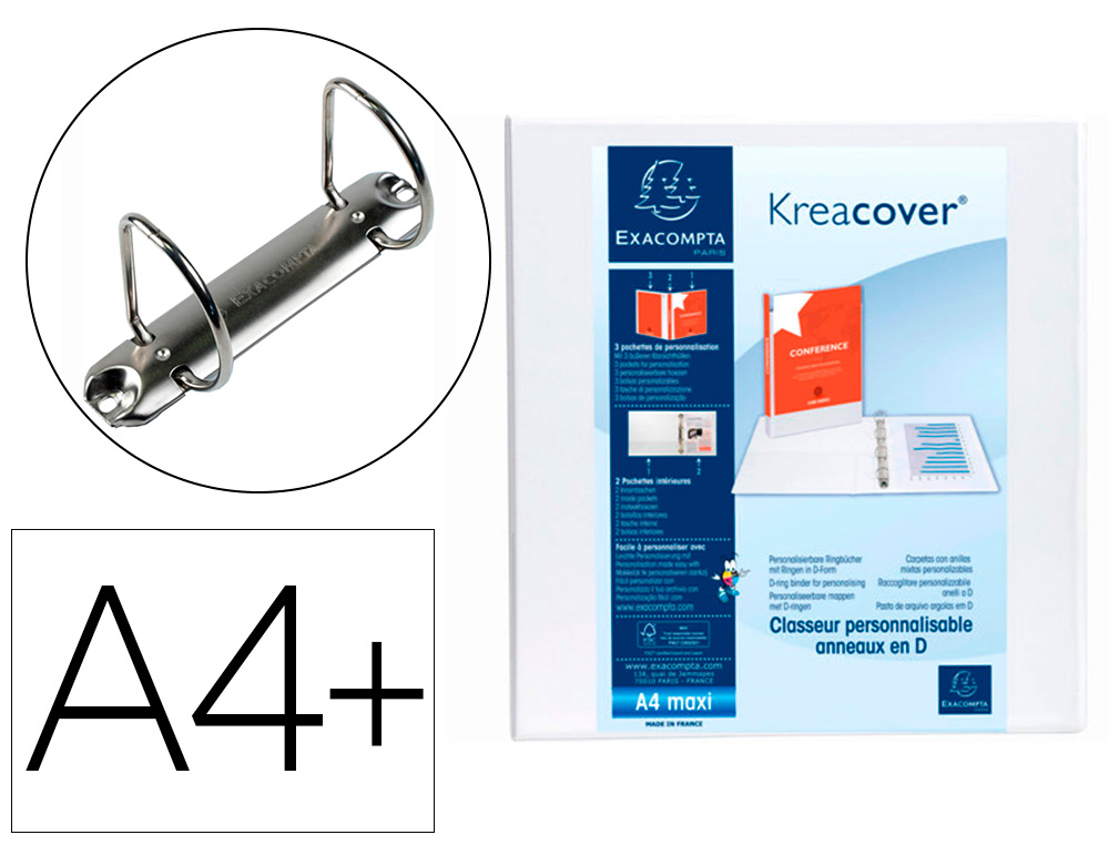 Carpeta exacompta canguro 2 anillas 60 mm din a4+ carton forrado polipropileno personalizable 3 bolsillos