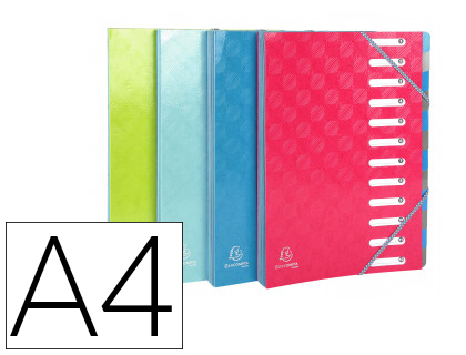 Carpeta exacompta harmonika clasificadora fuelle 12 departamentos con gomas carton compacto colores