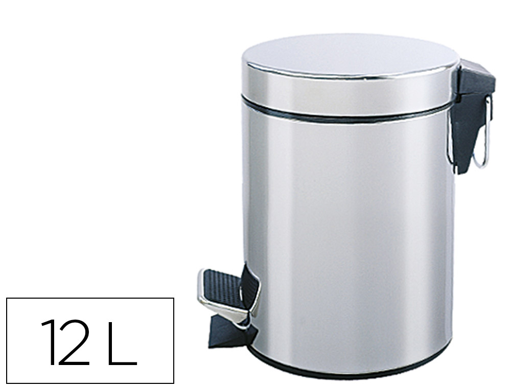 Papelera metalica q-connect con pedal cromada 25x38cm capacidad 12 litros