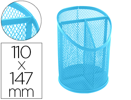 Cubilete portalapices q-connect turquesa metal rejilla con 3 compartimentos diametro 110 mm alto 147 mm