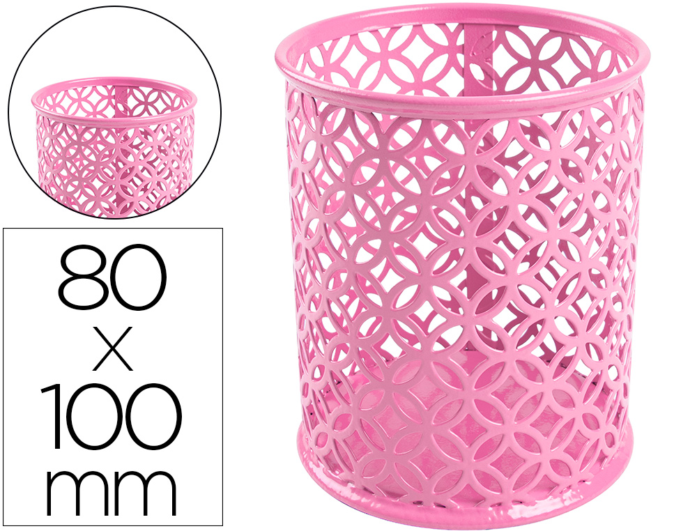 Cubilete portalapices q-connect metal rosa redondo diametro 80 mm alto 100 mm