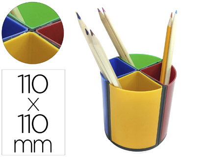 Cubilete portalapices q-connect 4 colores opacos plastico giratorio diametro 110 mm alto 110 mm