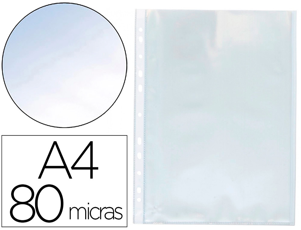 Funda multitaladro q-connect din a4 80 mc cristal caja de 1400 unidades