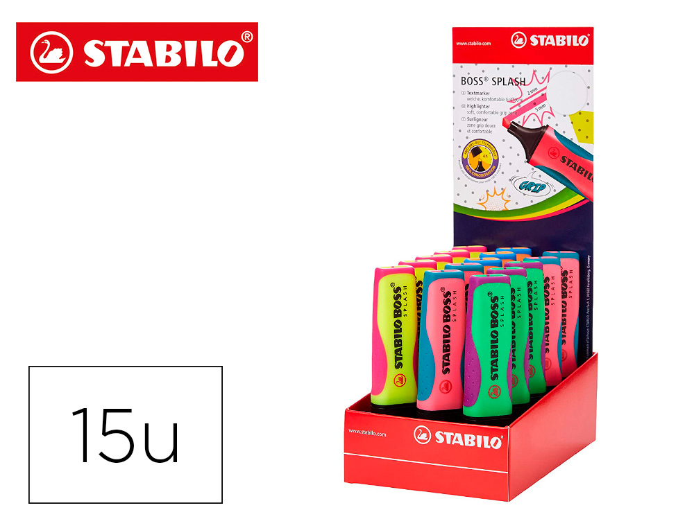 Rotulador stabilo boss splash 75 expositor sobremesa de 15 unidades colores surtidos