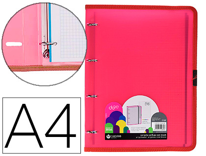 Carpeta carchivo dune 4 anillas 20 mm polipropileno rigido din a4 con recambio 100 h con gomilla y ribete