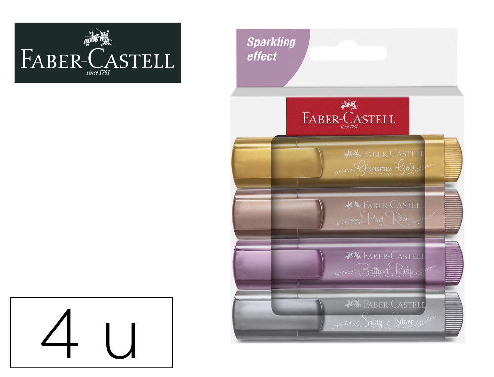 Rotulador faber castell fluorescente textliner 46 metalico estuche de 4 unidades colores surtidos