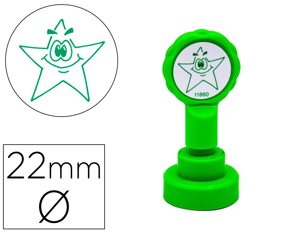 Sello artline emoticono estrella color verde 22 mm diametro