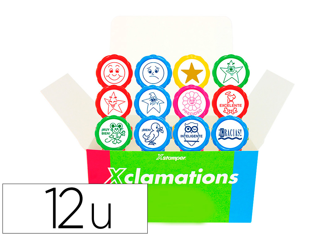Sello x´stamper emoticono uso escolar expositor de 12 unidades surtidas