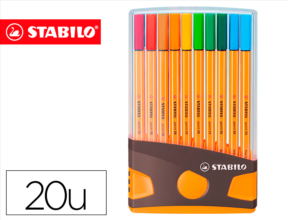 Rotulador stabilo punta de fibra point 88 color parade antracita/naranja estuche de 20 unidades colores surtidos