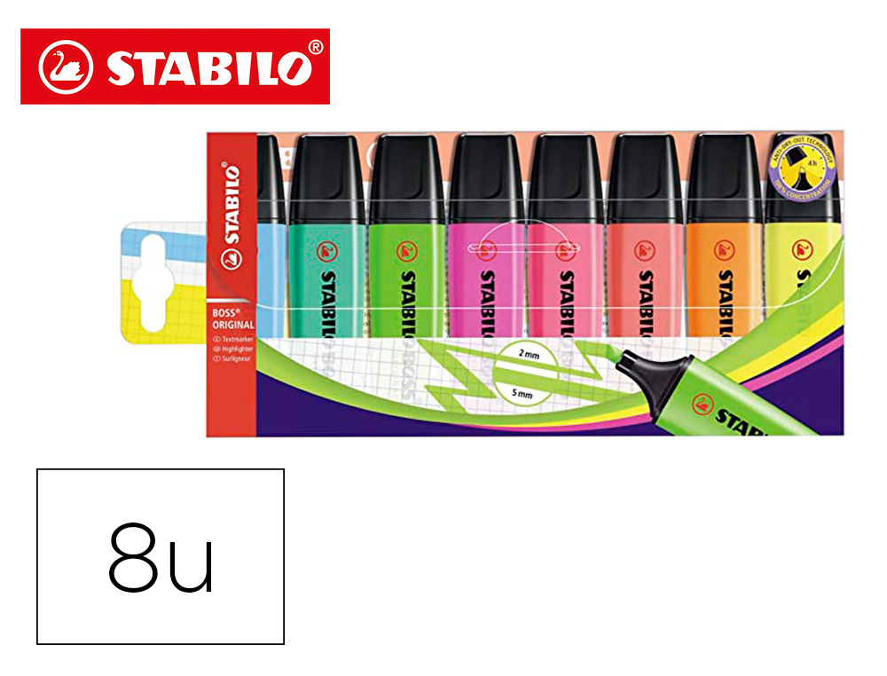 Rotulador stabilo boss fluorescente 70 estuche de 8 unidades colores surtidos