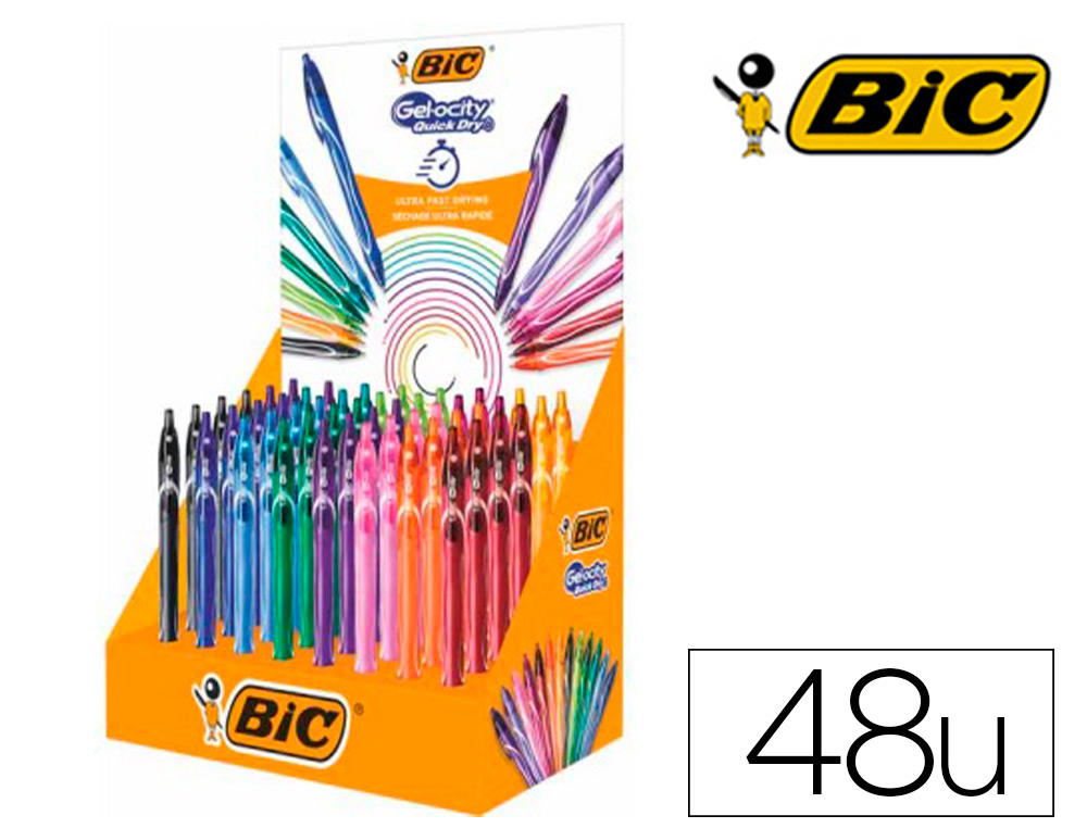 Boligrafo bic gelocity quick dry expositor de 48 unidades colores surtidos