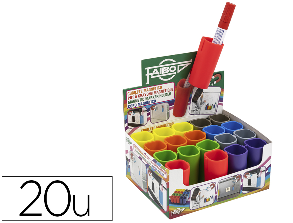 Cubilete portarotuladores faibo colores surtidos opacos magnetico expositor de 20 unidades