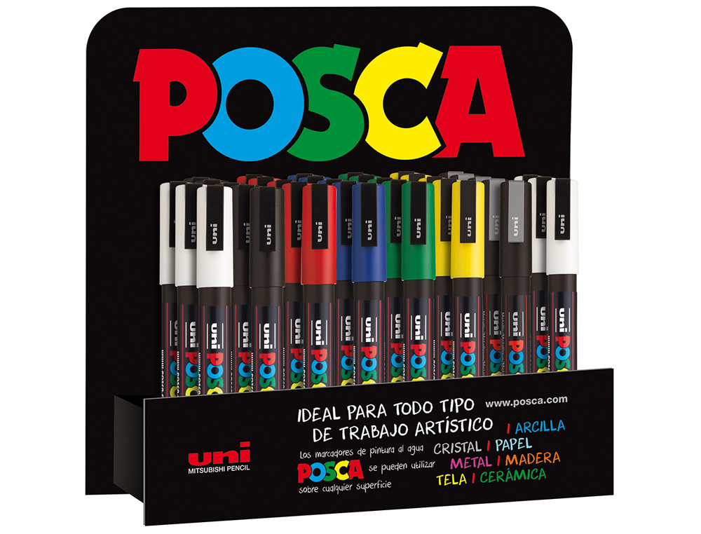 Rotulador uni-ball posca pc3m pintura base al agua 0,9-1,3 mm expositor 36 unidades colores surtidos