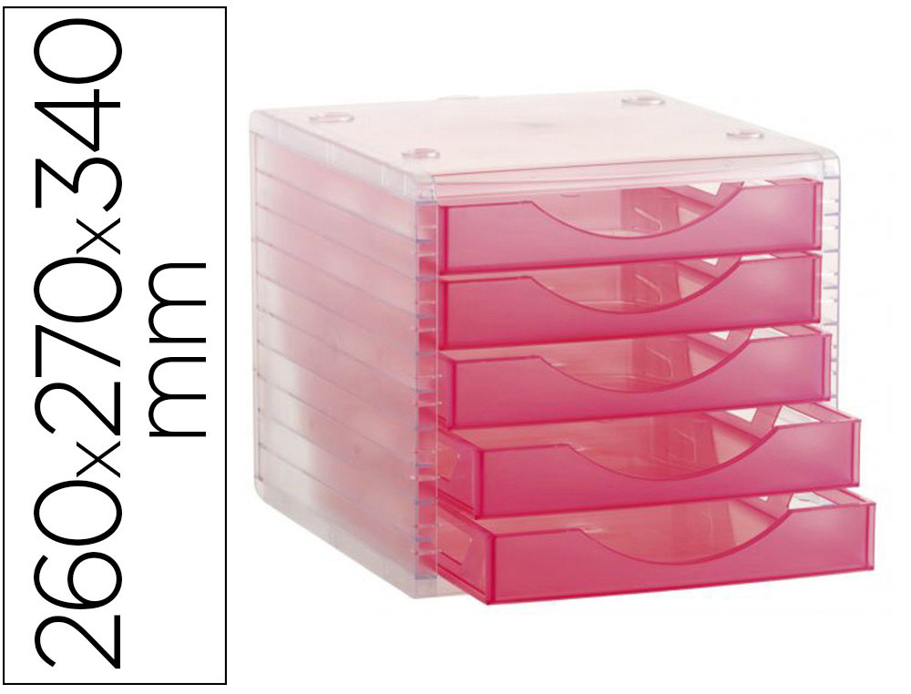 Fichero cajones de sobremesa archivo 2000 apilable 5 cajones fucsia translucido 260x270x340 mm
