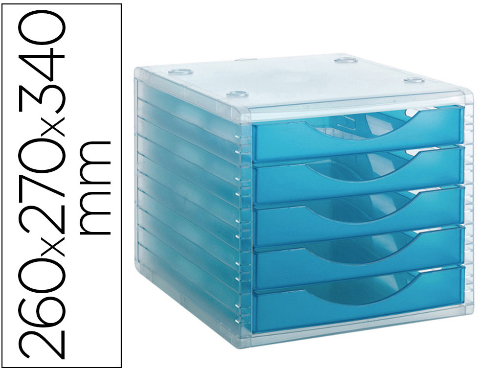 Fichero cajones de sobremesa archivo 2000 apilable 5 cajones lagoon translucido 260x270x340 mm