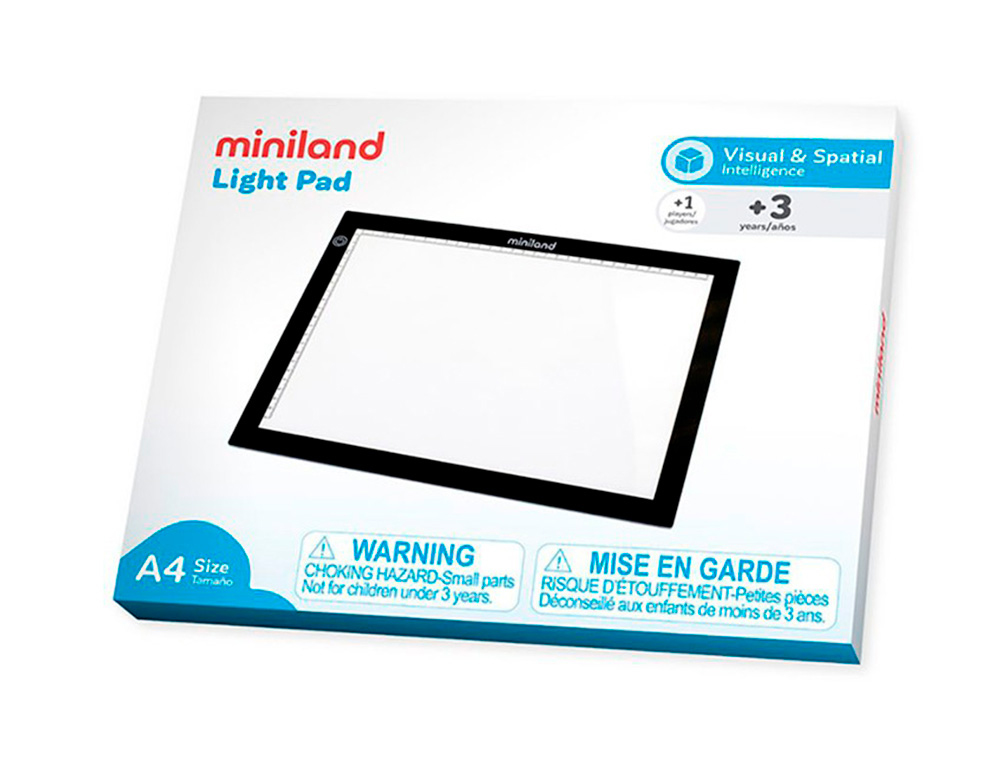 Mesa de luz led miniland para aprendizaje mediante estimulo visial formato din a4 360x270x5 mm