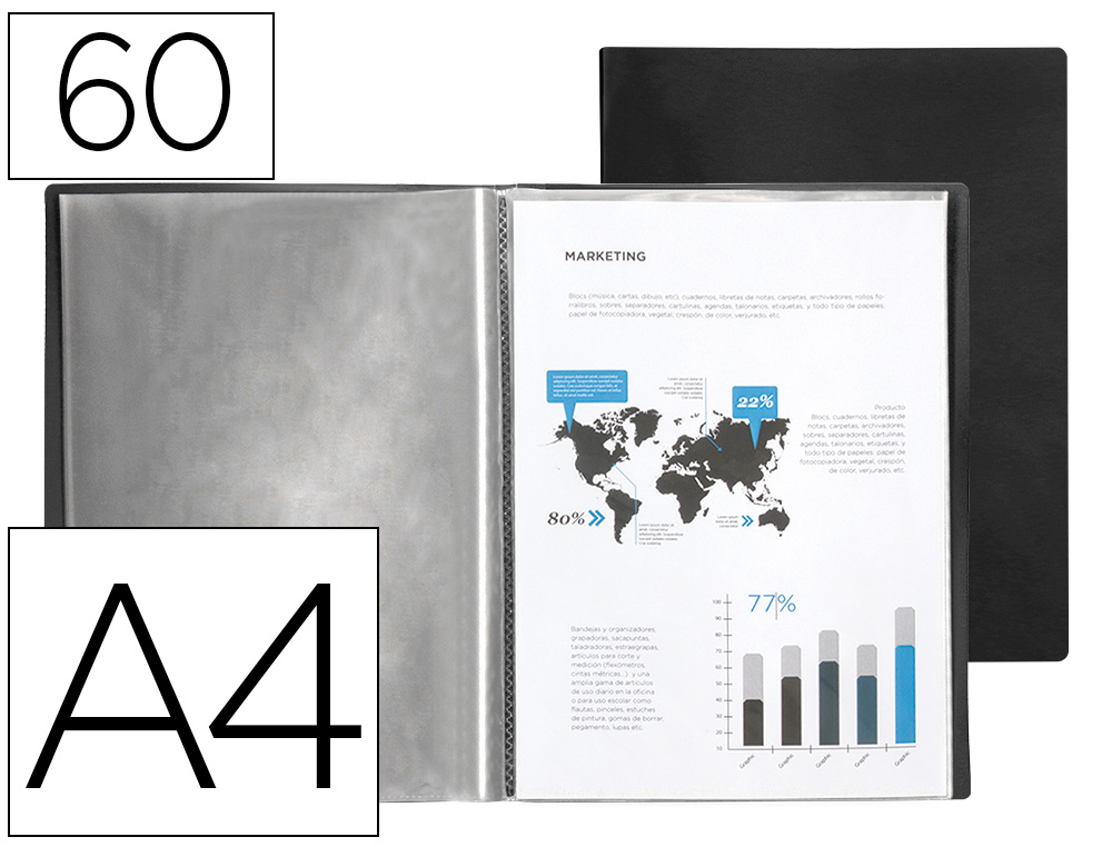Carpeta liderpapel escaparate 60 fundas polipropileno din a4 negro opaco