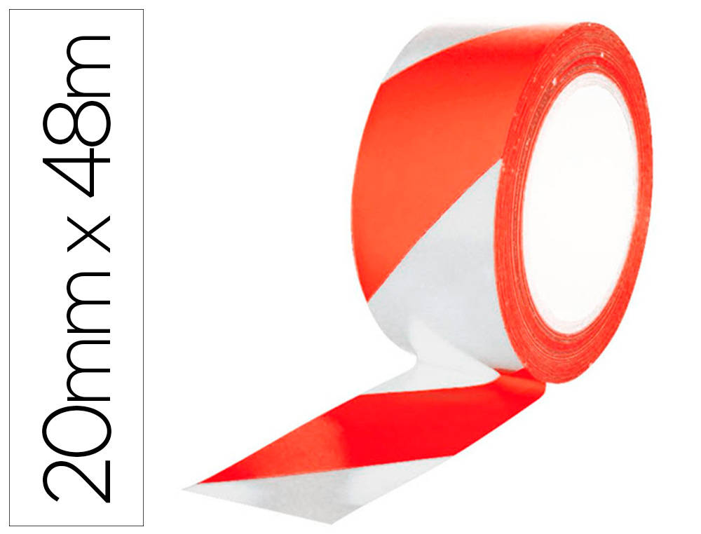 Cinta adhesiva q-connect de seguridad rojo y blanco 20 mt x 48 mm