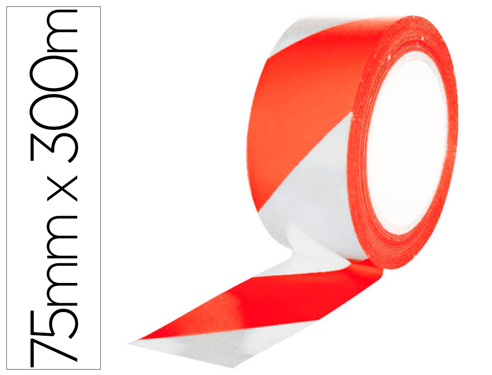 Cinta de señalizacion q-connect no adhesiva rojo y blanco 300 mt x 75 mm