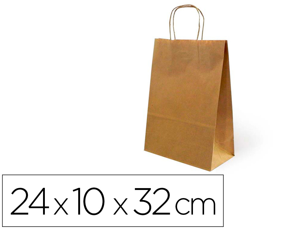 Bolsa kraft basika natural reciclado 90 gr asa retorcida tamaño "s" 240x100x320 mm