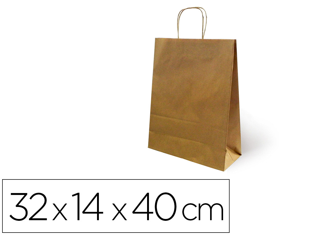 Bolsa kraft basika natural reciclado 90 gr asa retorcida tamaño "l" 320x140x400 mm