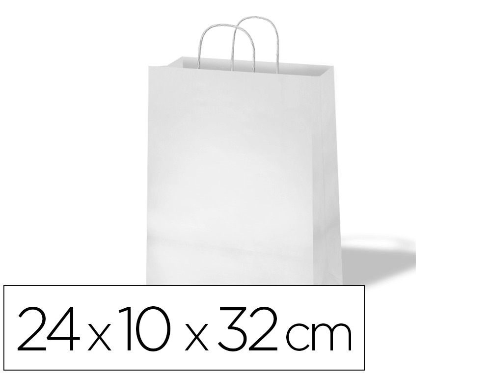 Bolsa kraft basika celulosa blanco 90 gr asa retorcida tamaño "s" 240x100x320 mm