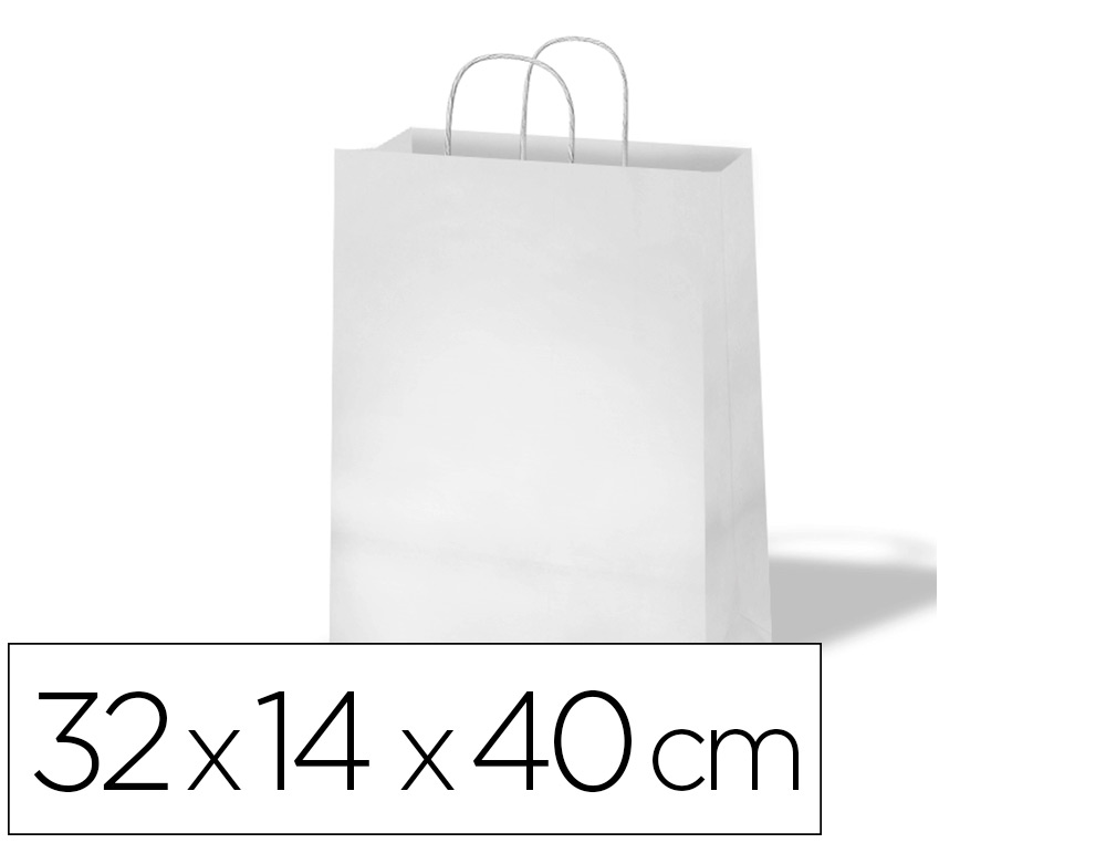 Bolsa kraft basika celulosa blanco 90 gr asa retorcida tamaño "l" 320x140x400 mm