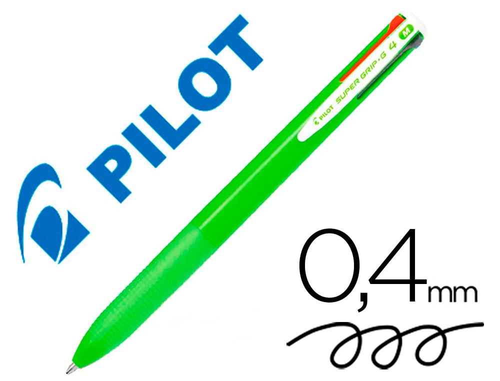 Boligrafo pilot super grip g 4 colores retractil sujecion de caucho tinta base de aceite cuerpo color verde