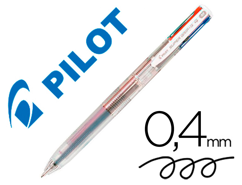 Boligrafo pilot super grip g 4 colores retractil sujecion de caucho tinta base de aceite cuerpo transparente