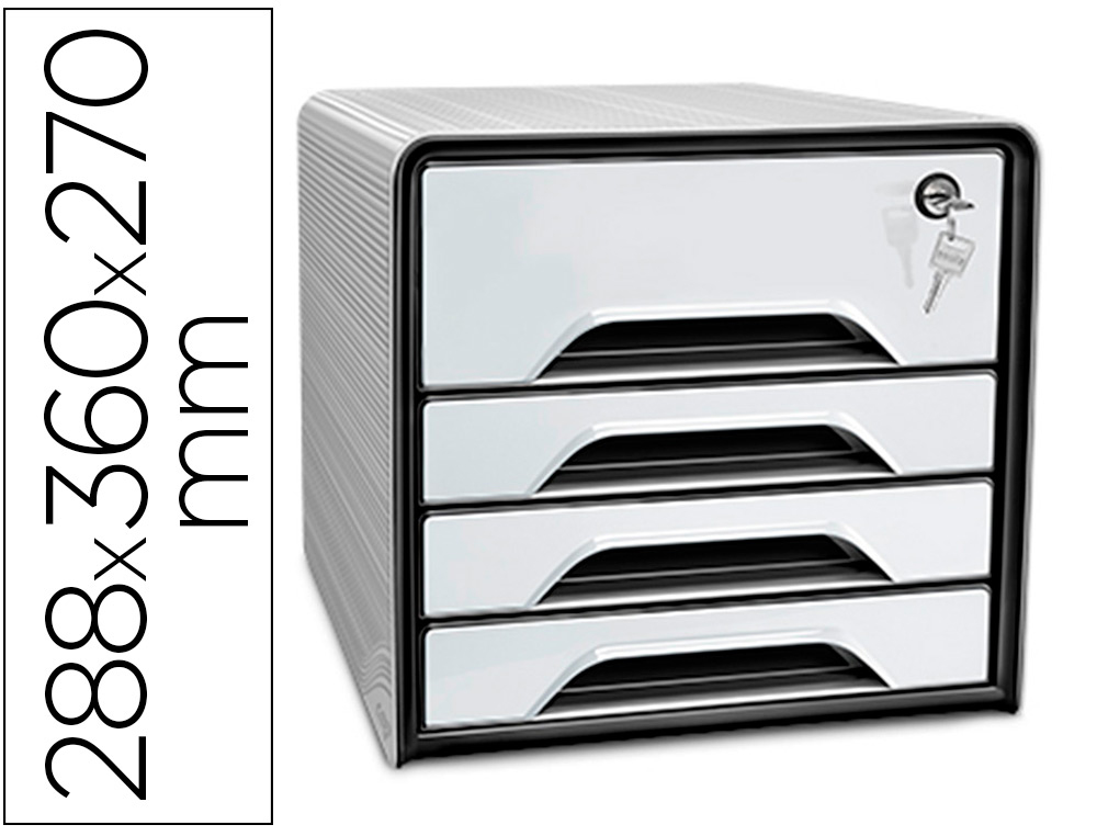 Fichero cajones de sobremesa cep smoove secure con cerradura 4 cajones color blanco/negro 288x360x270 mm