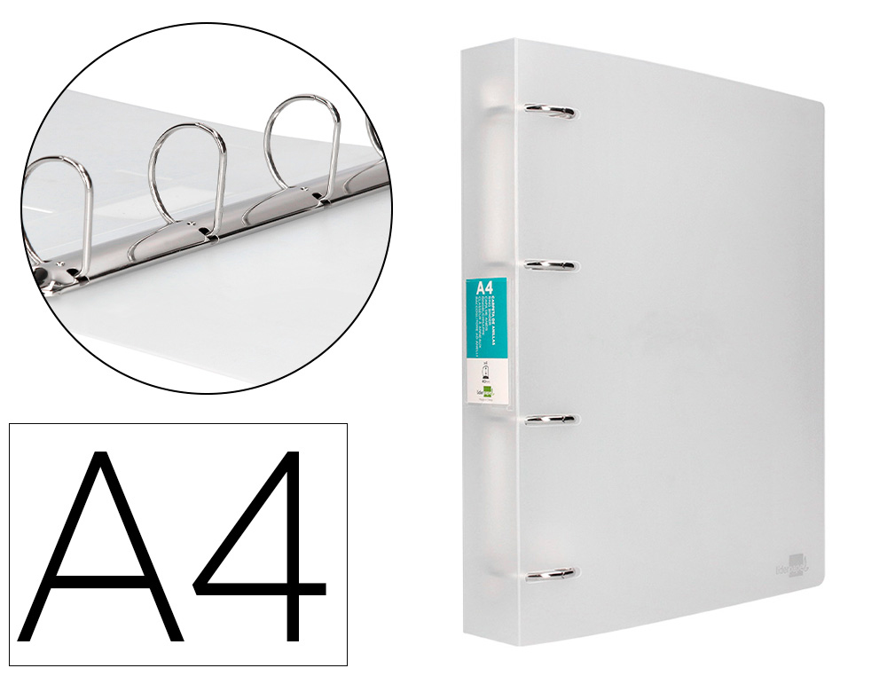 Carpeta liderpapel 4 anillas mixtas 40 mm polipropileno din a4 transparente