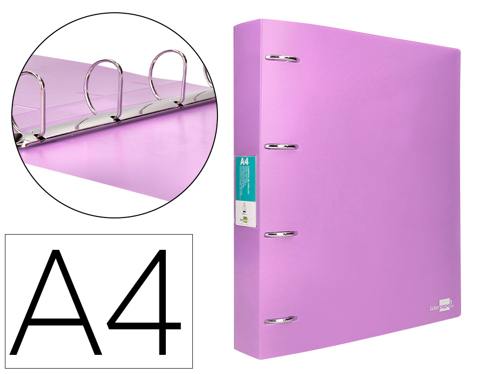 Carpeta liderpapel 4 anillas mixtas 40 mm polipropileno din a4 lavanda opaco