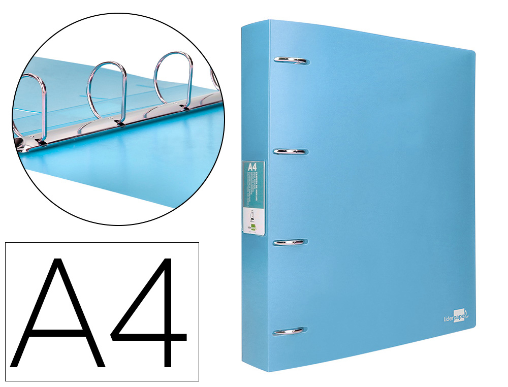 Carpeta liderpapel 4 anillas mixtas 40 mm polipropileno din a4 celeste opaco
