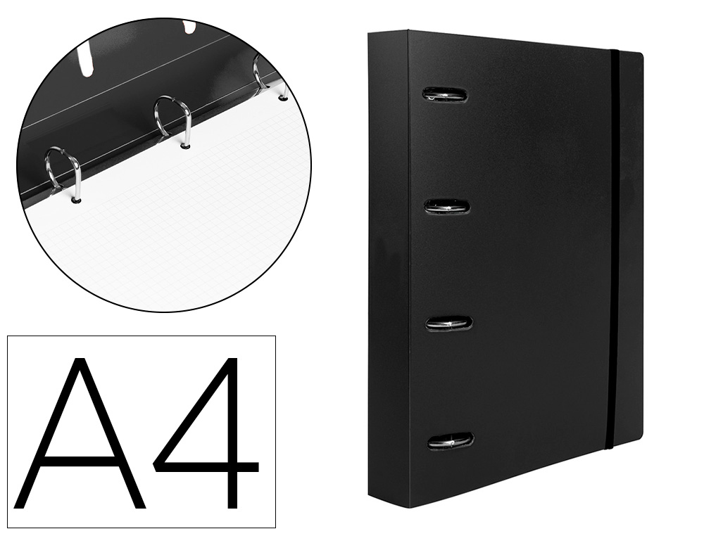 Carpeta con recambio liderpapel a4 cuadro 5mm 100 hojas 80g polipropileno 4 anillas mixtas 25mm negro