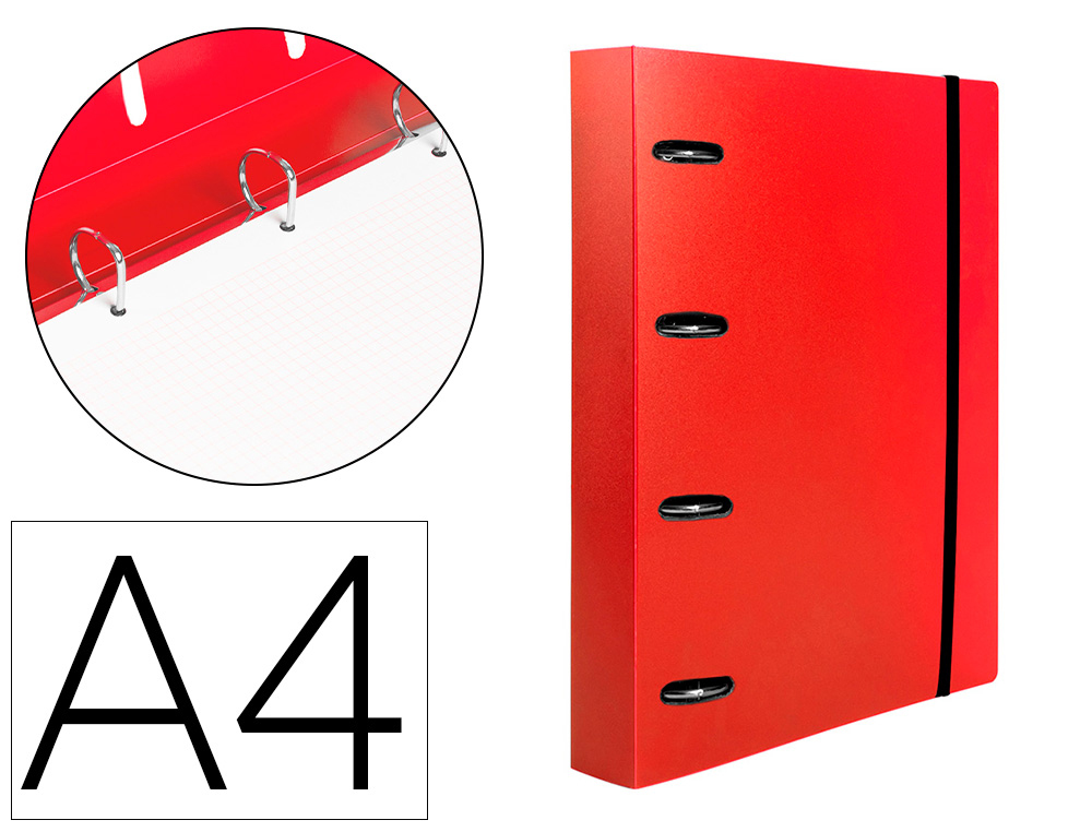 Carpeta con recambio liderpapel a4 cuadro 5mm 100 hojas 80g polipropileno 4 anillas mixtas 25mm rojo