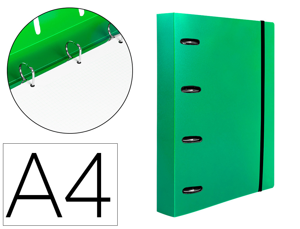 Carpeta con recambio liderpapel a4 cuadro 5mm 100 hojas 80g polipropileno 4 anillas mixtas 25mm verde