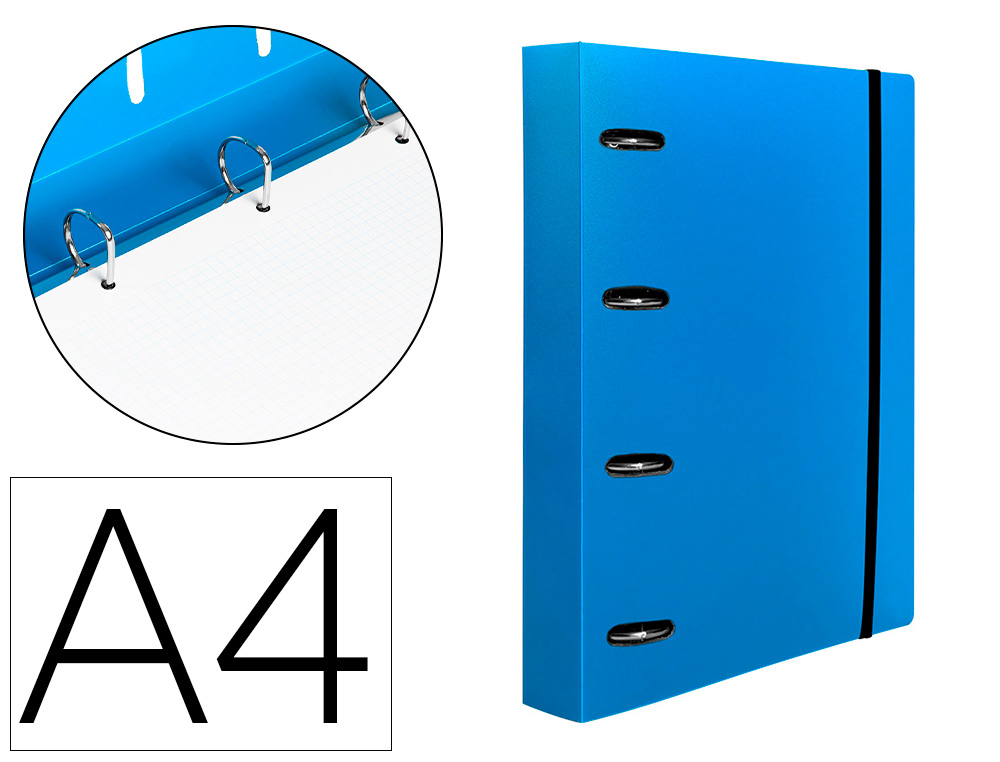 Carpeta con recambio liderpapel a4 cuadro 5mm 100 hojas 80g polipropileno 4 anillas 40mm azul translucido