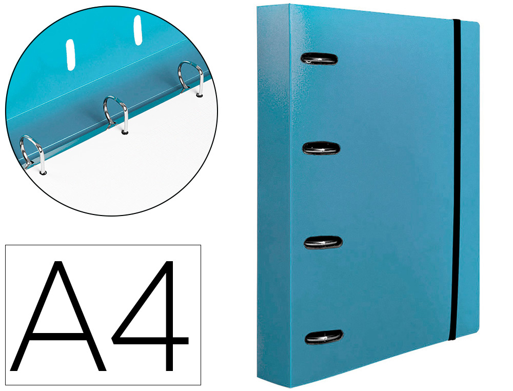 Carpeta con recambio liderpapel a4 cuadro 5mm 100 hojas 80g polipropileno 4 anillas 40mm celeste opaco