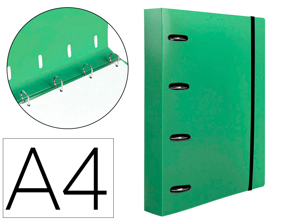 Carpeta con recambio liderpapel a4 cuadro 5mm 100 hojas 80g polipropileno 4 anillas 40mm verde manzana