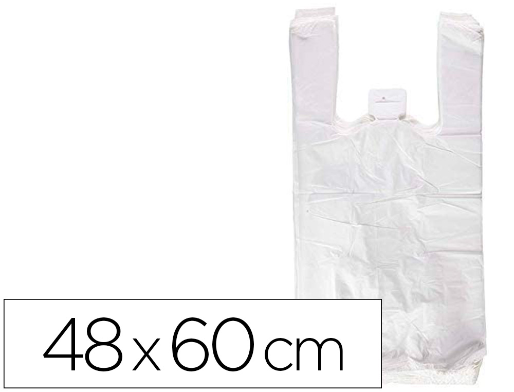 Bolsa camiseta reciclada 70% blanca 50 mc 48x60 cm apta legislacion de bolsas 2021